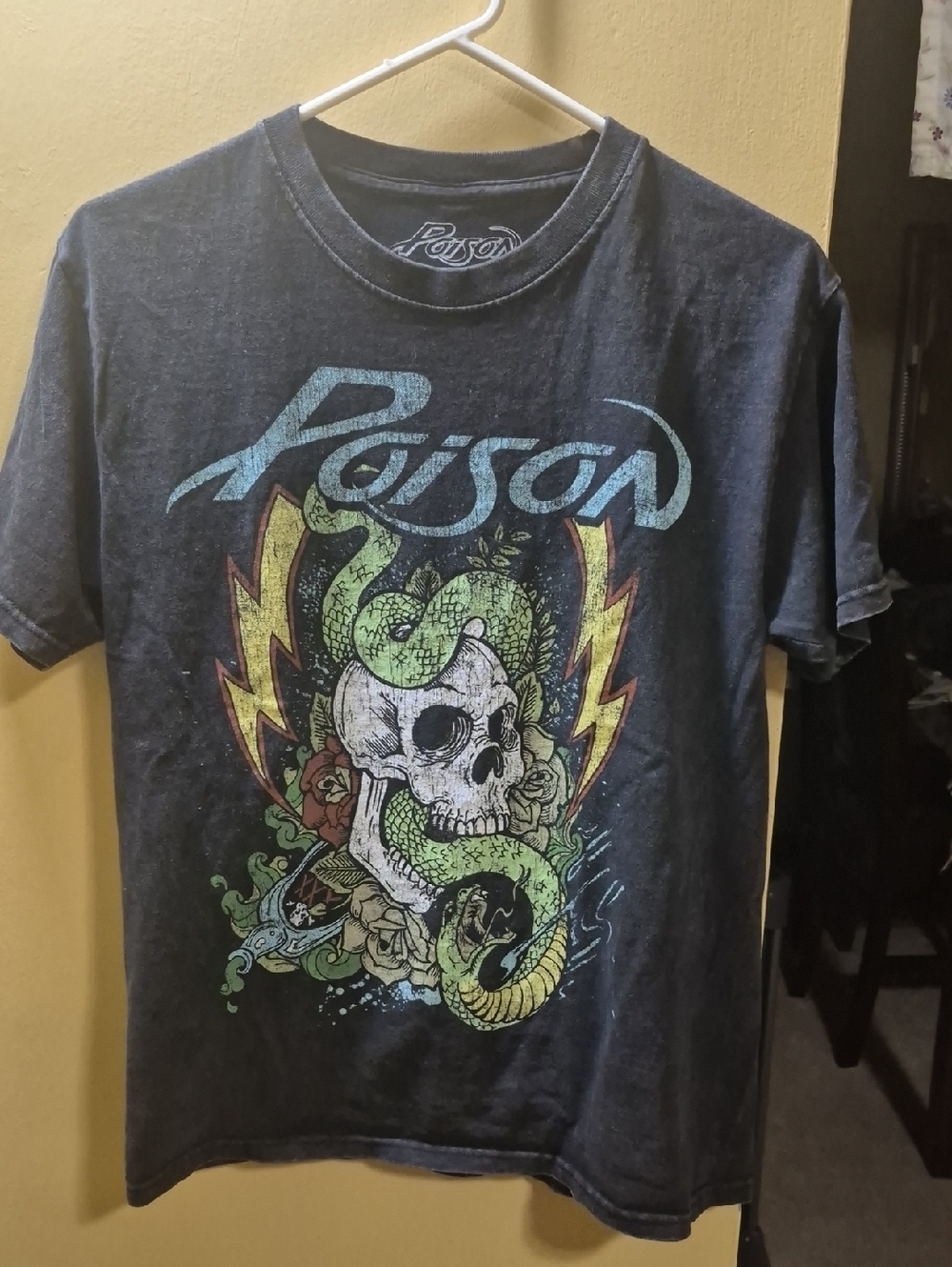 Poison Band Graphic Tee with Snake & Skull - Black